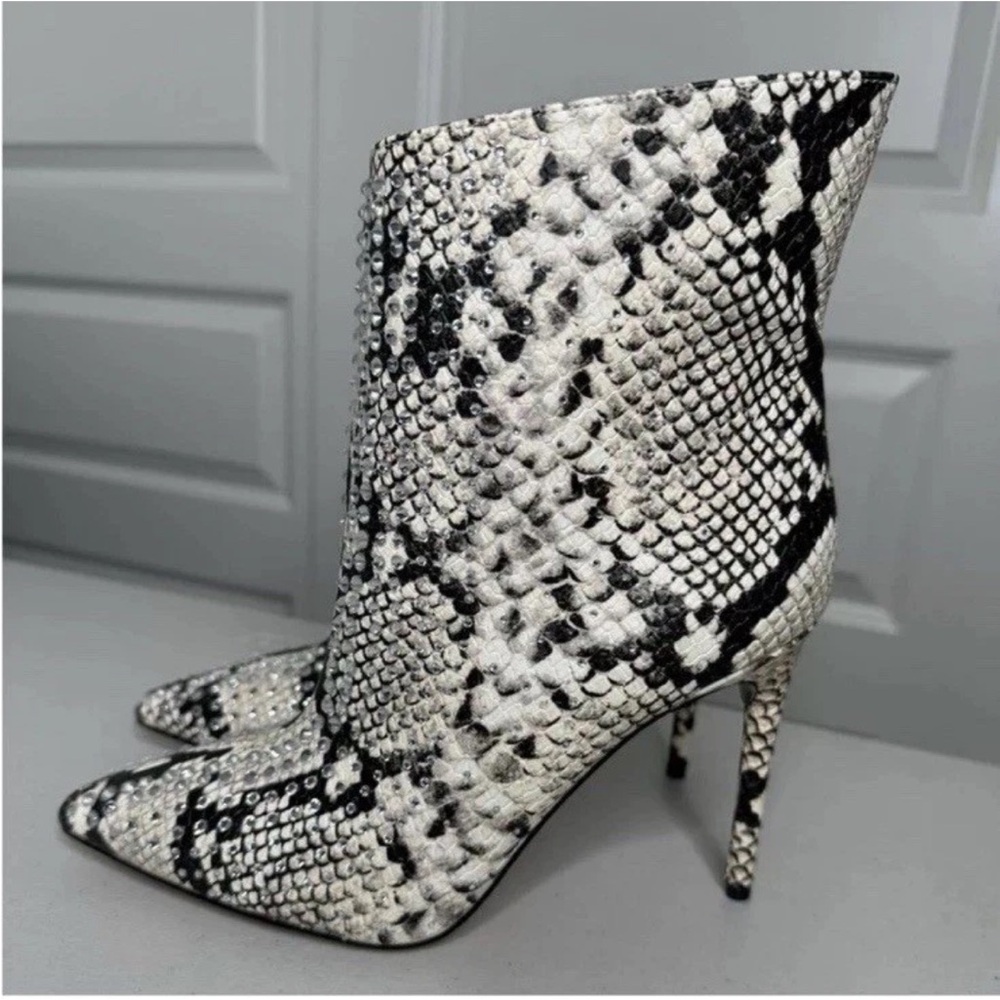 J LO JENNIFER LOPEZ FRANKALINA SNAKESKIN STILLETTO BOOTS BOOTIES WOMENS SZ 7
